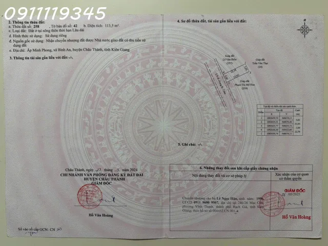 Cần tiền bán nhanh lô đất 2 mặt tiền Tắc Cầu, Bình An, DT 113.5 m2, giá 800 triệu, pháp lý đầy đủ