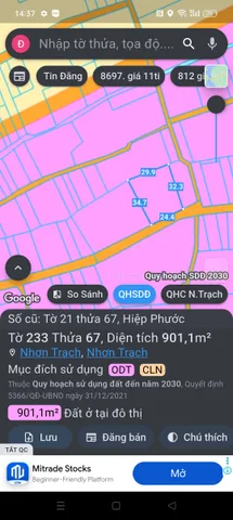 Bán Đất 901m2 có sẵn 300 m2 thổ cư giá 14.2 tỷ tại Xã Hiệp Phước Huyện Nhơn Trạch Đồng Nai