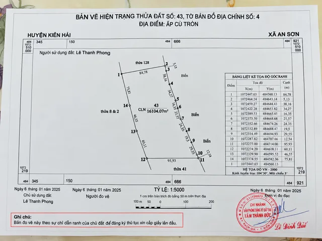 Bán lô đât biển xả nam du cập cầu cảng diện tích 16 công 
giá 7 tỷ tại Xã An Sơn Huyện Kiên Hải Kiên Giang