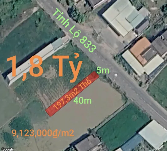 Bán Đất 197.3m2 có sẵn 197.3 m2 thổ cư giá 1.8 tỷ tại Thị trấn Tân Trụ Huyện Tân Trụ Long An