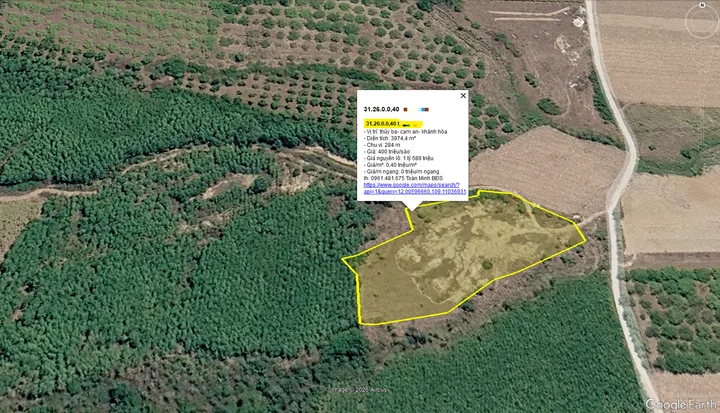 THỦY BA – CAM AN – KHÁNH HÒA – GẦN 4.000M² – GIÁ CHỈ 400 TRIỆU/SÀO