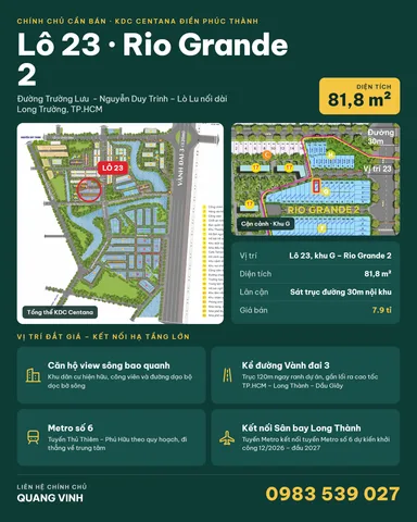 Bán Đất 82m2 có sẵn 82 m2 thổ cư giá 7.9 tỷ tại Centana City Điền Phúc Thành - Long Trường- TP. Hồ Chí Minh