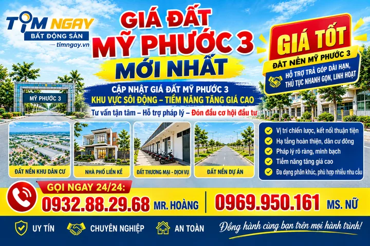 BÁN ĐẤT KĐT MỸ PHƯỚC 3 TT. BẾN CÁT BÌNH DƯƠNG SÁT THỦ DẦU MỘT