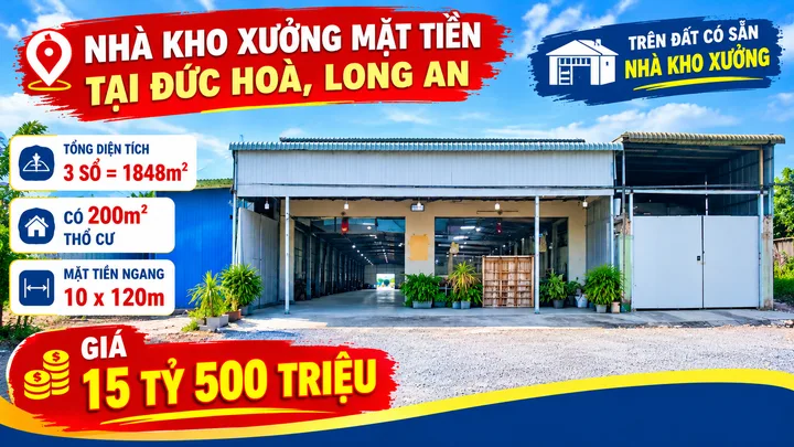 Bán nhà kho xưởng mặt tiền tại Thị trấn Hiệp Hòa Huyện Đức Hòa Long An