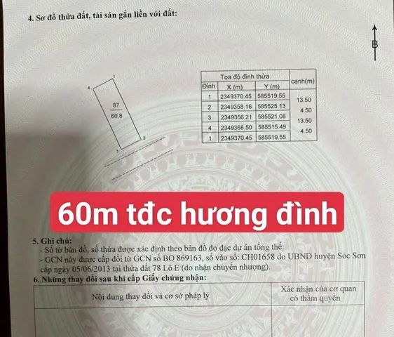 Bán Đất 60.8m2 có sẵn 60.8 m2 thổ cư giá 2.65 tỷ tại Xã Mai Đình Huyện Sóc Sơn Hà Nội