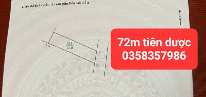 Bán Đất 72m2 có sẵn 72 m2 thổ cư giá 3.6 tỷ tại Xã Tiên Dược Huyện Sóc Sơn Hà Nội