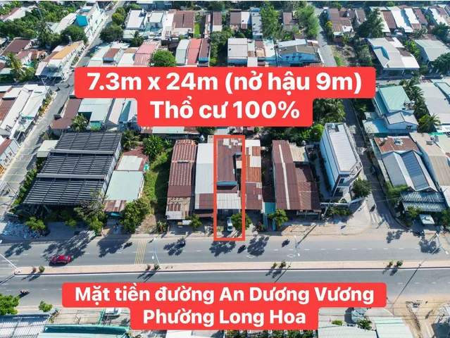 Mặt tiền đường An Dương Vương - Thổ cư 100%
Diện tích: 7.3m x 24m (nở hậu 9m). GIÁ 660tr/ mét