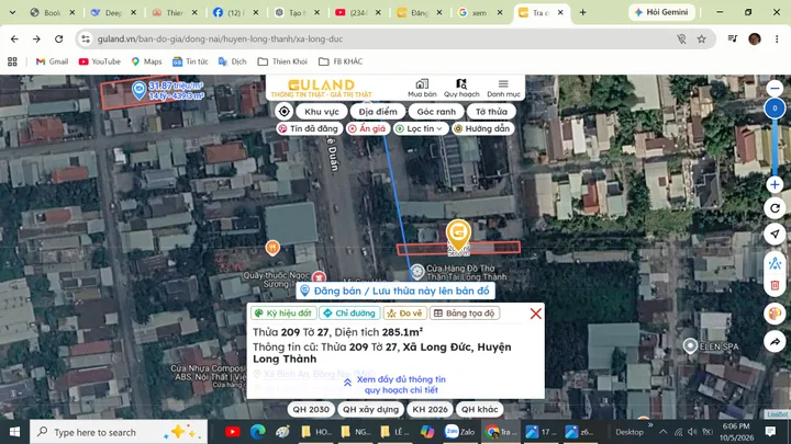 Bán Đất 287m2 giá 18 tỷ tại Trường Sa Xã Long Đức Huyện Long Thành Đồng Nai
