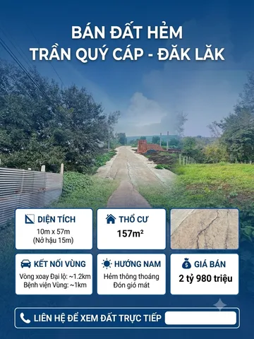 Bán Đất 10m2 có sẵn 157 m2 thổ cư giá 2.98 tỷ tại Đường Nguyễn Du Phường Tự An Thành phố Buôn Ma Thuột Đắk Lắk