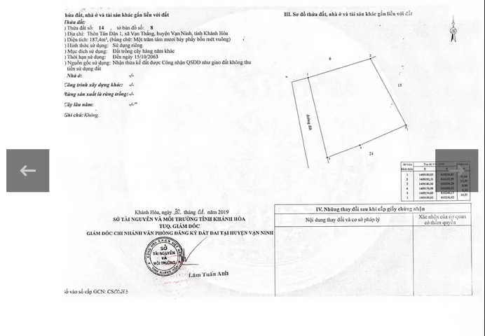 Bán Đất 187m2 giá 1.31 tỷ tại Xã Vạn Thắng Huyện Vạn Ninh Khánh Hòa