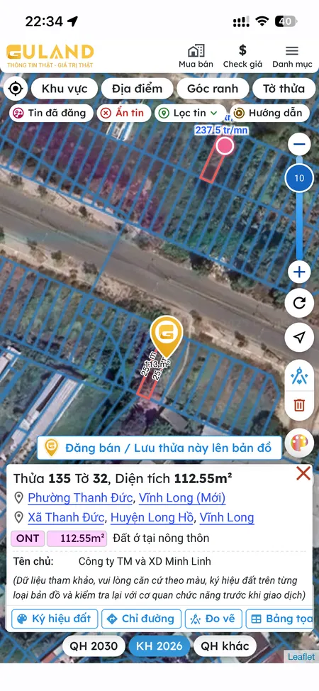 Bán Đất 112m2 có sẵn 112 m2 thổ cư giá 1.6 tỷ tại Đường Số 2 - Chọn - Phường Thanh Đức Vĩnh Long