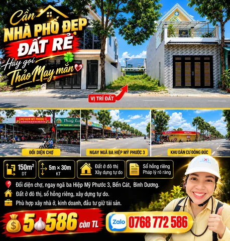 Bán Đất 150m2 có sẵn 150 m2 thổ cư giá 5.59 tỷ tại Đường NJ17 Phường Mỹ Phước Thị xã Bến Cát Bình Dương