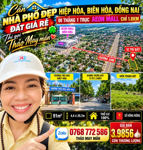 Bán Đất 91m2 có sẵn 91 m2 thổ cư giá 3.99 tỷ tại Đường Đỗ Văn Thi Phường Hiệp Hòa Thành phố Biên Hòa Đồng Nai