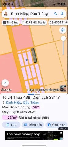 Bán Đất 231m2 có sẵn 231 m2 thổ cư giá 1.68 tỷ tại Xã Định Hiệp Huyện Dầu Tiếng Bình Dương
