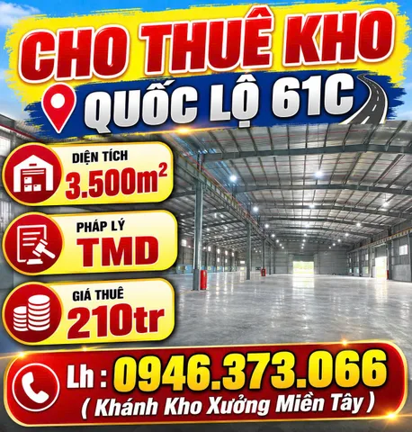 Cho thuê Kho, nhà xưởng 3500m2 giá 210 triệu tại Phường Ba Láng Quận Cái Răng Cần Thơ