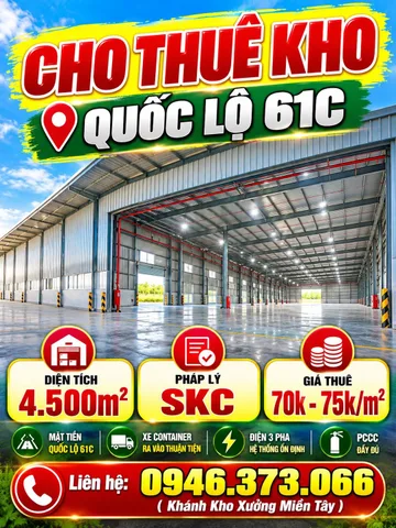 Cho thuê Kho, nhà xưởng 4500m2 giá 280 triệu tại Phường Ba Láng Quận Cái Răng Cần Thơ