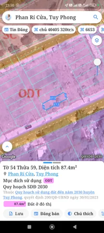 Bán Đất 100m2 có sẵn 100 m2 thổ cư giá 1.65 tỷ tại Thị trấn Phan Rí Cửa Huyện Tuy Phong Bình Thuận