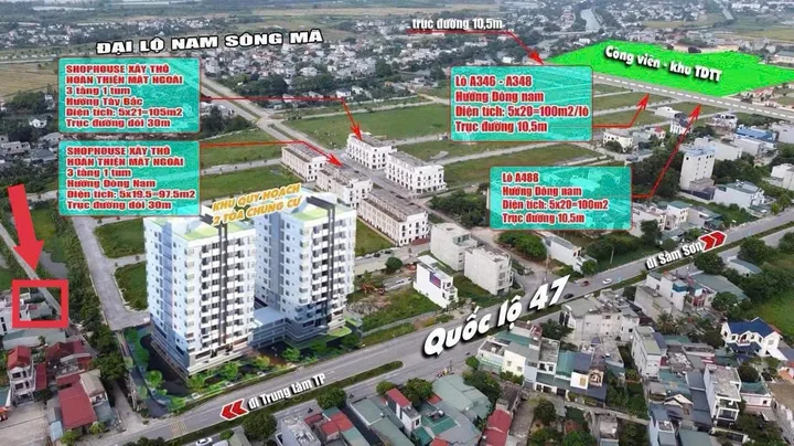 Bán đất 24m mặt tiền 2 toà chung cư Mb04 Quảng Phú.