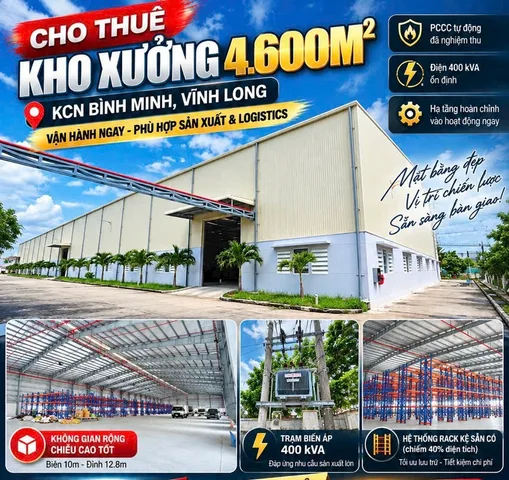 🔥 XƯỞNG VIP KCN BÌNH MINH 4.600M² CHỈ VỚI 73 TRIỆU  – PCCC TỰ ĐỘNG, VÀO LÀM NGAY! 🔥