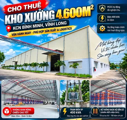 Cho thuê Kho, nhà xưởng 4600m2 giá 73 triệu tại - Chọn - Phường Cái Vồn Vĩnh Long
