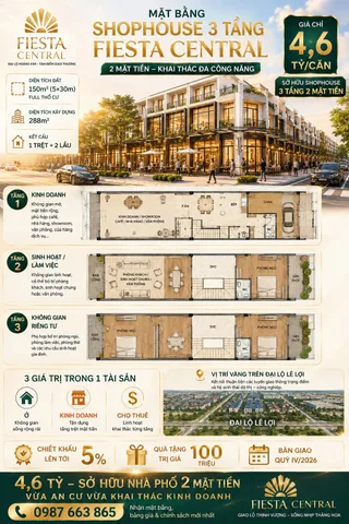 FIESTA CENTRAL BÌNH DƯƠNG – nhà phố 2 mặt tiền đối diện trường Nguyễn Khuyến cơ sở 2 098.766.3865