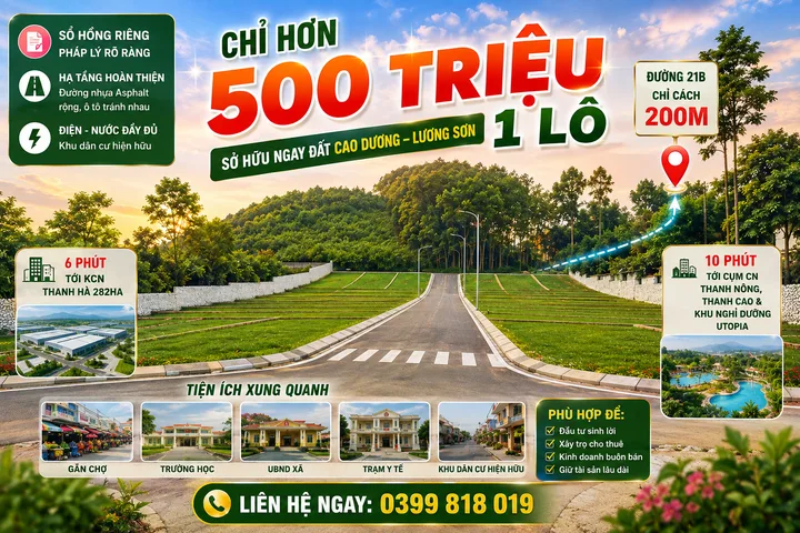 Bán Đất 80m2 có sẵn 80 m2 thổ cư giá 550 triệu tại Đường Quốc lộ 21 Xã Cao Dương Huyện Lương Sơn Hòa Bình