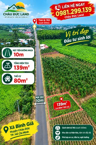 Bán Đất 10m mặt tiền nhựa có sẵn 80 m2 thổ cư giá 450 triệu