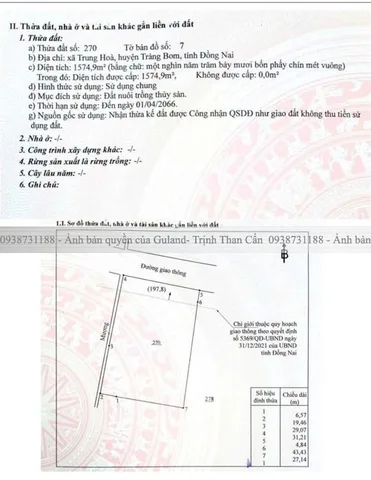 Bán Đất 2641m2 có sẵn 200 m2 thổ cư giá 15 tỷ tại Xã Trung Hoà Huyện Trảng Bom Đồng Nai