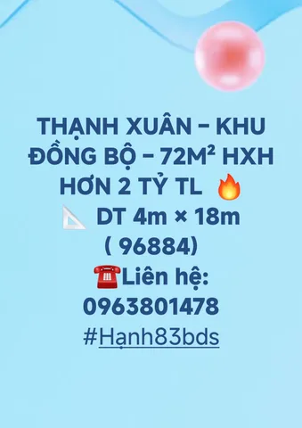 EM SỐ 2 THÌ KHÔNG AI SỐ 1 - ĐẤT THẠNH XUÂN – 72M² HXH HƠN 2 TỶ KHU ĐỒNG BỘ 🔥