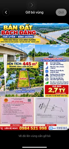 Bán Đất 445m2 có sẵn 60 m2 thổ cư giá 2.7 tỷ tại Đường DH406 Xã Bạch Đằng Thị xã Tân Uyên Bình Dương