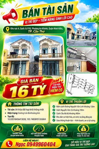 Bán Nhà riêng 494.8m2 có sẵn 494.8 m2 thổ cư giá 16 tỷ tại Đường Nguyễn Văn Linh Phường An Khánh Quận Ninh Kiều Cần Thơ