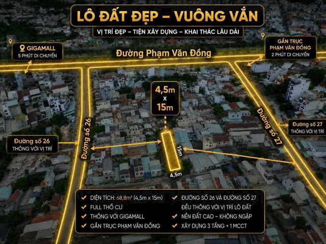 Bán 69 Đất Đường số 26 gần Phạm Văn Đồng phường Hiệp Bình Chánh khu Bên Sông Thủ Đức