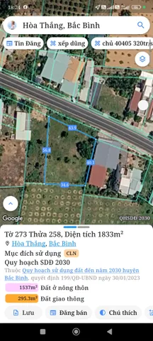 Bán Đất 1832m2 giá 16 tỷ tại Xã Hòa Thắng Huyện Bắc Bình Bình Thuận
