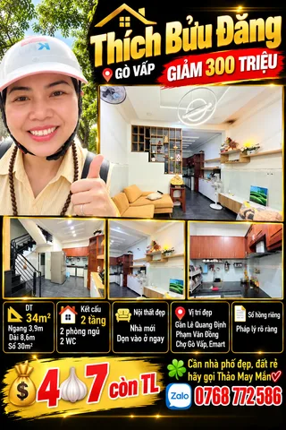 Bán Nhà riêng 34m2 có sẵn 30 m2 thổ cư giá 4.7 tỷ tại Đường Thích Bửu Đăng Phường 03 Quận Gò Vấp TP. Hồ Chí Minh