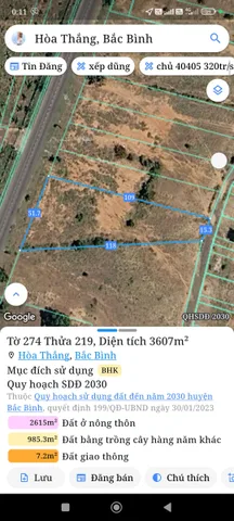 Bán Đất 3607m2 giá 12.7 tỷ tại Xã Hòa Thắng Huyện Bắc Bình Bình Thuận