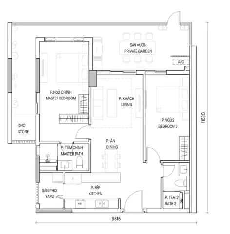 Cho thuê Căn hộ Orchard Hill TP Mới Bình Dương. 2PN sân vườn rộng 122m2 ngay hồ bơi