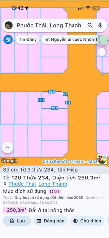 Bán Đất 250m2 có sẵn 250 m2 thổ cư giá 3 tỷ tại Xã Tân Hiệp Huyện Long Thành Đồng Nai