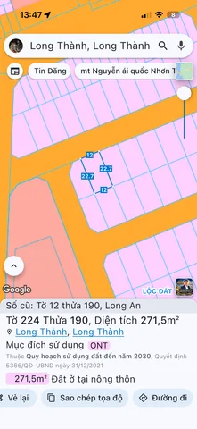 Bán Đất 270m2 giá 9 tỷ tại Xã Long An Huyện Long Thành Đồng Nai