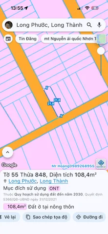 Bán Đất 108m2 có sẵn 108 m2 thổ cư giá 2.3 tỷ tại Xã Long Phước Huyện Long Thành Đồng Nai
