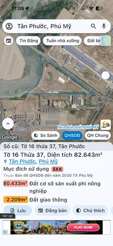 Bán Đất 82000m2 giá 680 tỷ tại Xã Tân Phước Thành phố Phú Mỹ Bà Rịa - Vũng Tàu