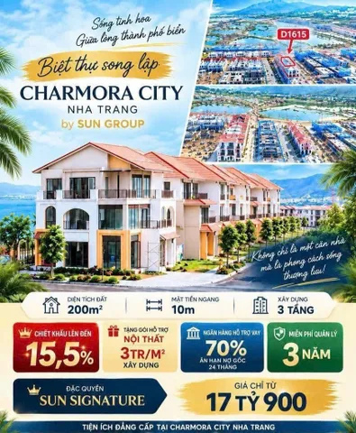 biệt thự  Sun Group Nha Trang - Dự án khu đô thị Charmora City Biệt thự song lập 200 m2 D16