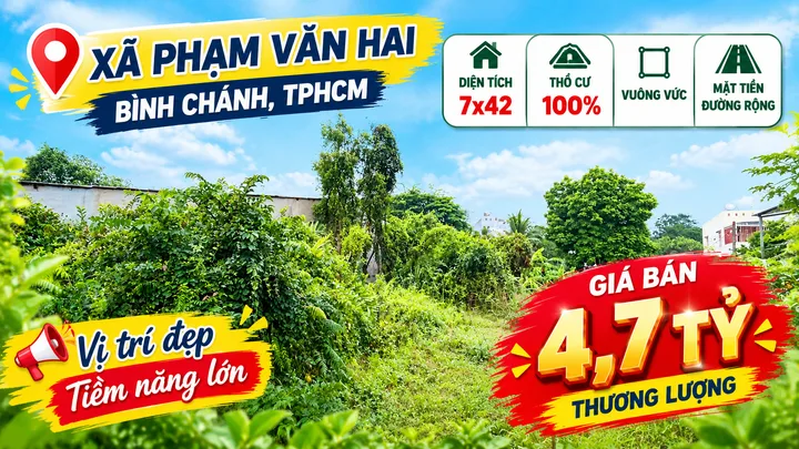Bán lô đất toạ lạc tại xã Phạm Văn Hai, Bình Chánh, TPHCM