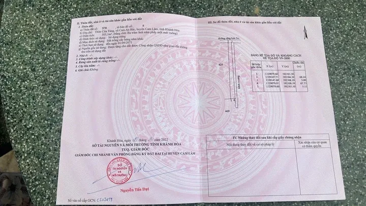 Bán Đất 1861m2 có sẵn 1300 m2 thổ cư giá 9.3 tỷ tại - Chọn - Xã Cam An Khánh Hòa