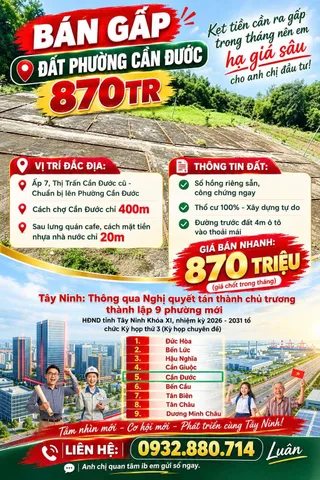 🔥BÁN GẤP ĐẤT CẦN ĐƯỚC - CHỈ 870 TRIỆU!
