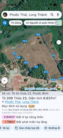 Bán Đất 7456m2 giá 18 tỷ tại Xã Phước Bình Huyện Long Thành Đồng Nai