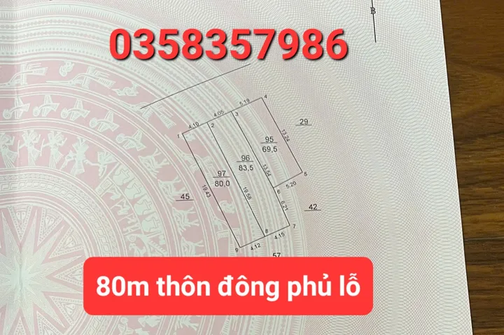 Bán Đất 80m2 có sẵn 80 m2 thổ cư giá 3.84 tỷ tại Xã Phù Lỗ Huyện Sóc Sơn Hà Nội