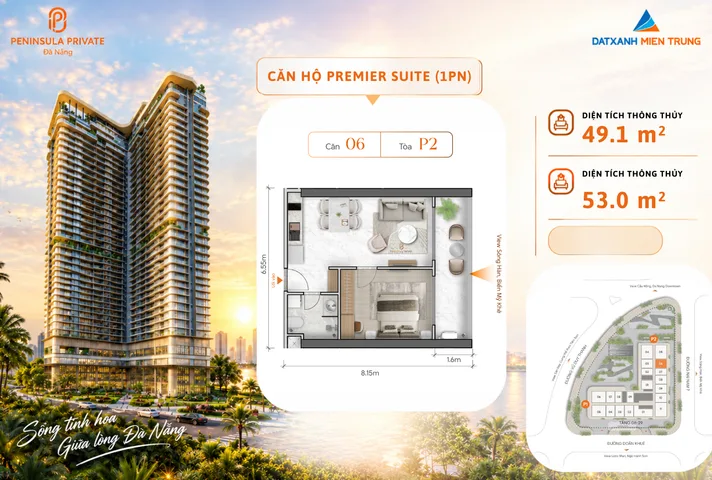 Căn hộ 1PN Peninsula Private view sông Hàn và Da Nang Downtown lý tưởng cho chuyên gia thuê