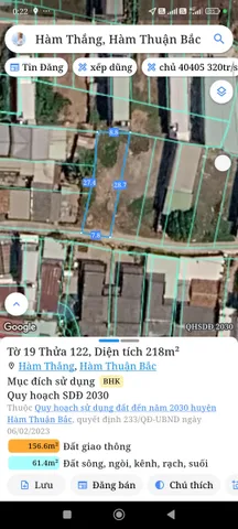 Bán Đất 196m2 có sẵn 196 m2 thổ cư giá 1.2 tỷ tại Xã Hàm Thắng Huyện Hàm Thuận Bắc Bình Thuận