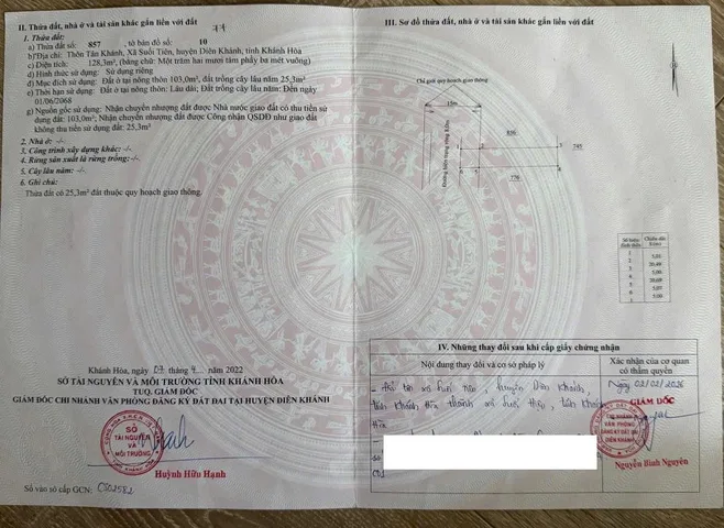 BÁN LÔ ĐẤT GIÁ CỰC RẺ Ở XÃ SUỐI TIÊN , DIÊN KHÁNH . DT 128 m2 CÓ 103 ĐẤT ONT . ĐƯỜNG BETONG 8m . GIÁ CHỈ 569 TRIỆU