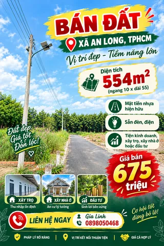 Bể nợ cần bán 554m2 đất thổ cư, xã An Long, HCM